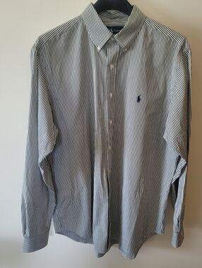 Ralph Lauren Gray and White Pinstripe Button-Down Dress Shirt